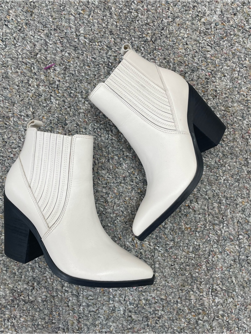 Marc Fisher Ivory Pointed-Toe Ankle Booties with Block Heel